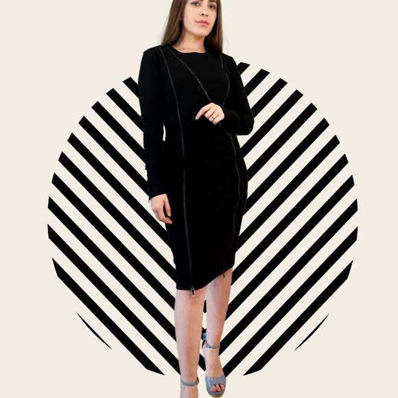 Black long sleeve zippered dress - Picture 1 of 5